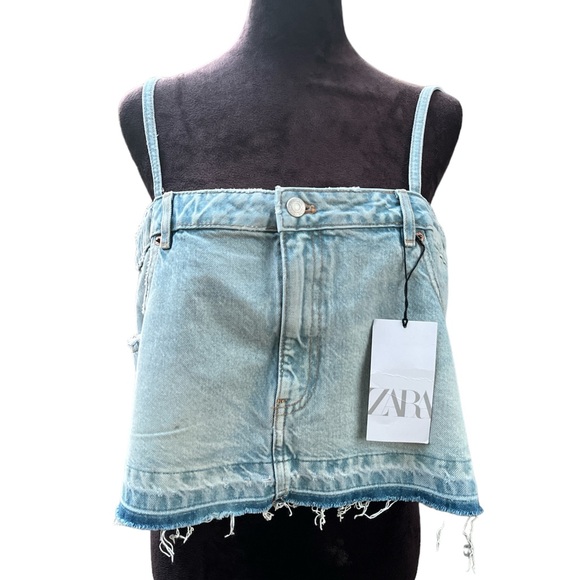 ZARA TRF Denim Skirt Effect Crop Top Size L NWT - Picture 4 of 7